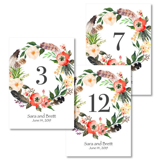 Fall Floral Wreath Table Number Cards
